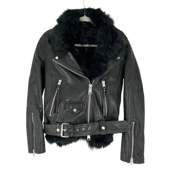 All Saints Luna 4-in-1 Shearling Sheep Leather Biker Jacket - Picture 2 of 10